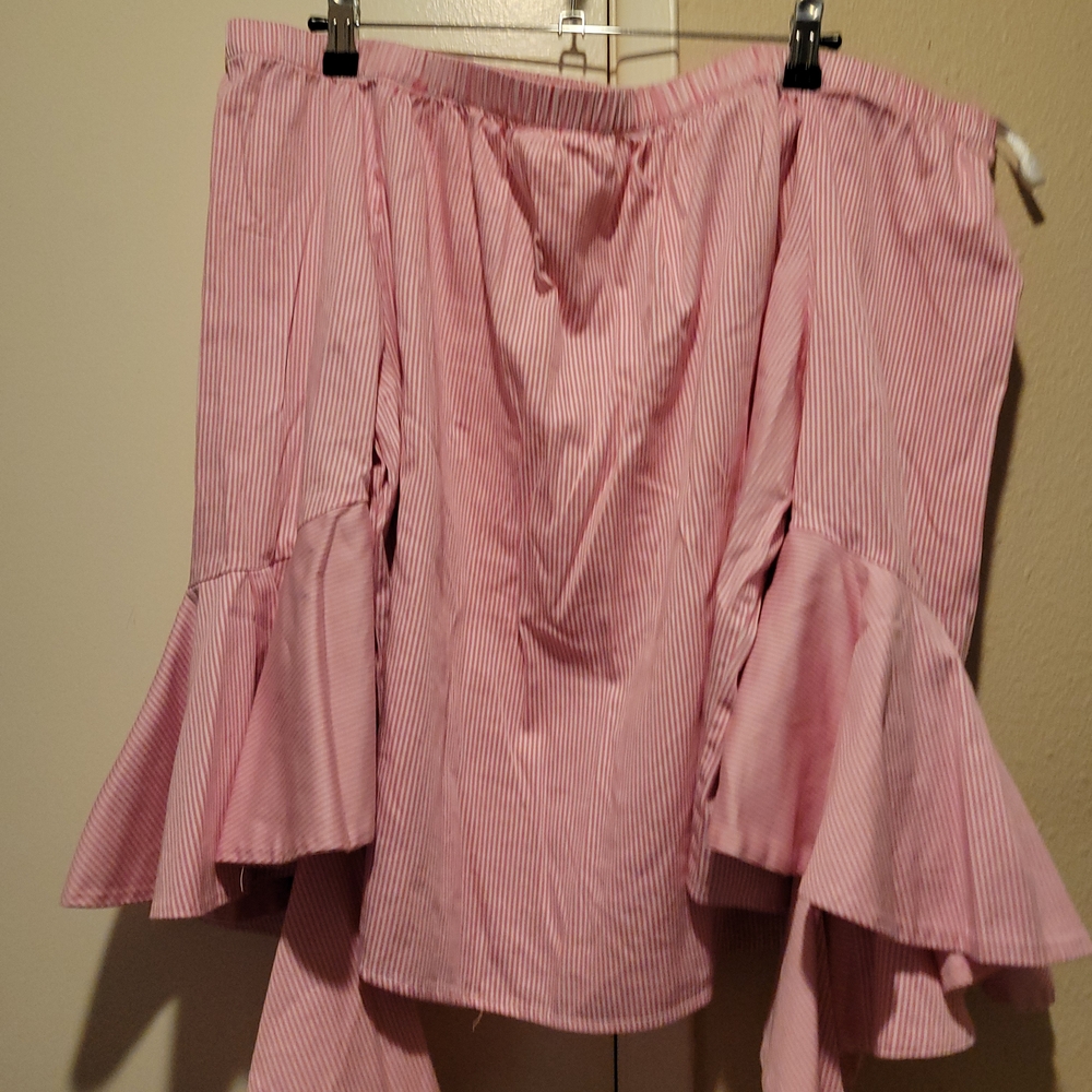 New York & Company Pink and White Striped Blouse